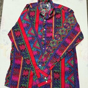Wrangler Aztec Stripe Button-Up Shirt - Red, Purple, Green, Blue, Pink